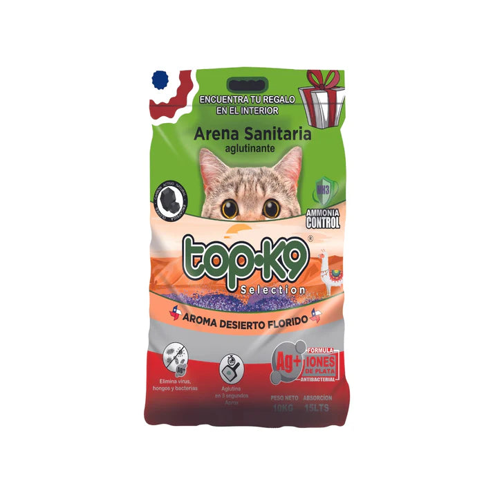 Arena Sanitaria Aglutinante TopK9 10kg con Iones de Plata Desierto Florido