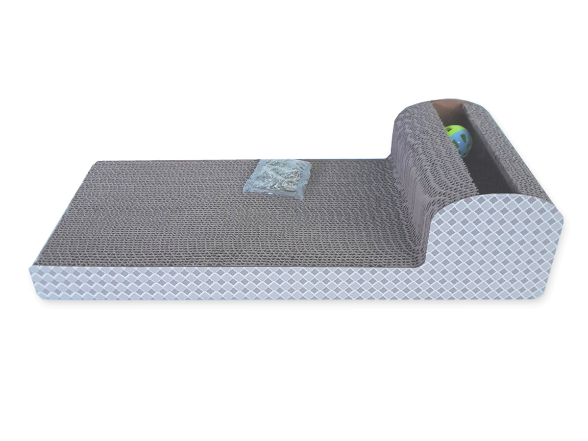 Rascador De Cartón + Hierba Gatera Con Pelota 45.7x24.1x11.4cm
