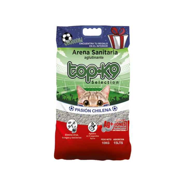 Arena Sanitaria Aglutinante TopK9 10kg con Iones de Plata Pasión Chilena