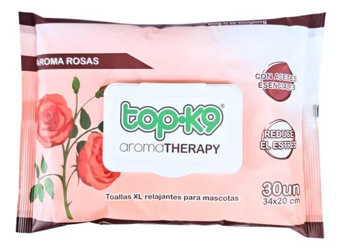 Toallitas Humedas Topk9 Aroma therapy 300u Xl 34x20cm (Rosas)