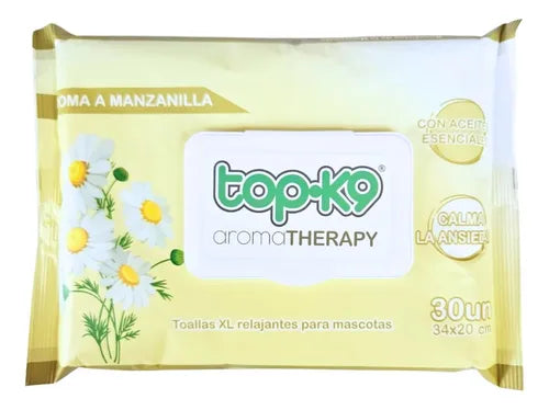 Toallitas Humedas Topk9 Aroma therapy 300u Xl 34x20cm (Manzanilla)