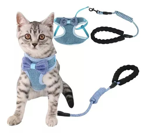 Arnes para Gatos con Moño + Trailla ergonomica Medium
