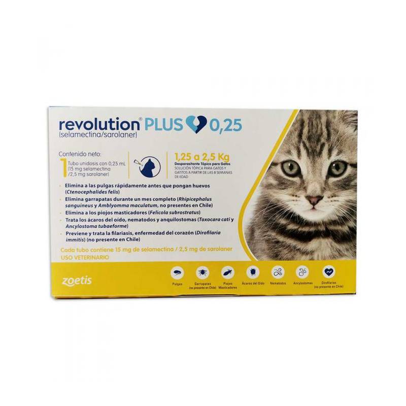 Pipeta Antipulgas Para Gatos Revolution Plus 0.25ml (1,25 a 2,5kg)