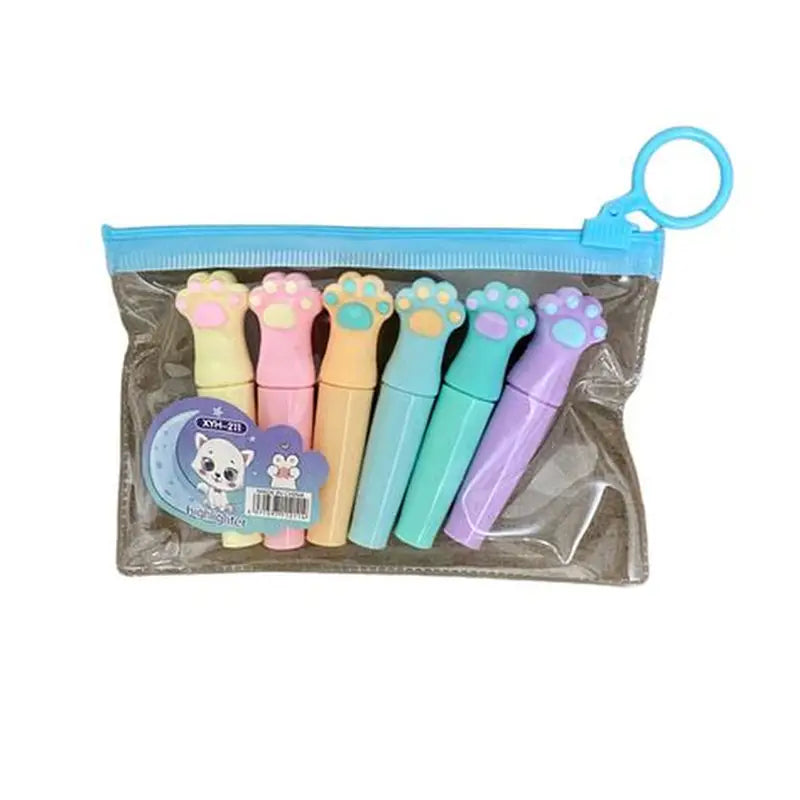 Lapiz Destacador Patitas de Gato 6 Colores XYH-211