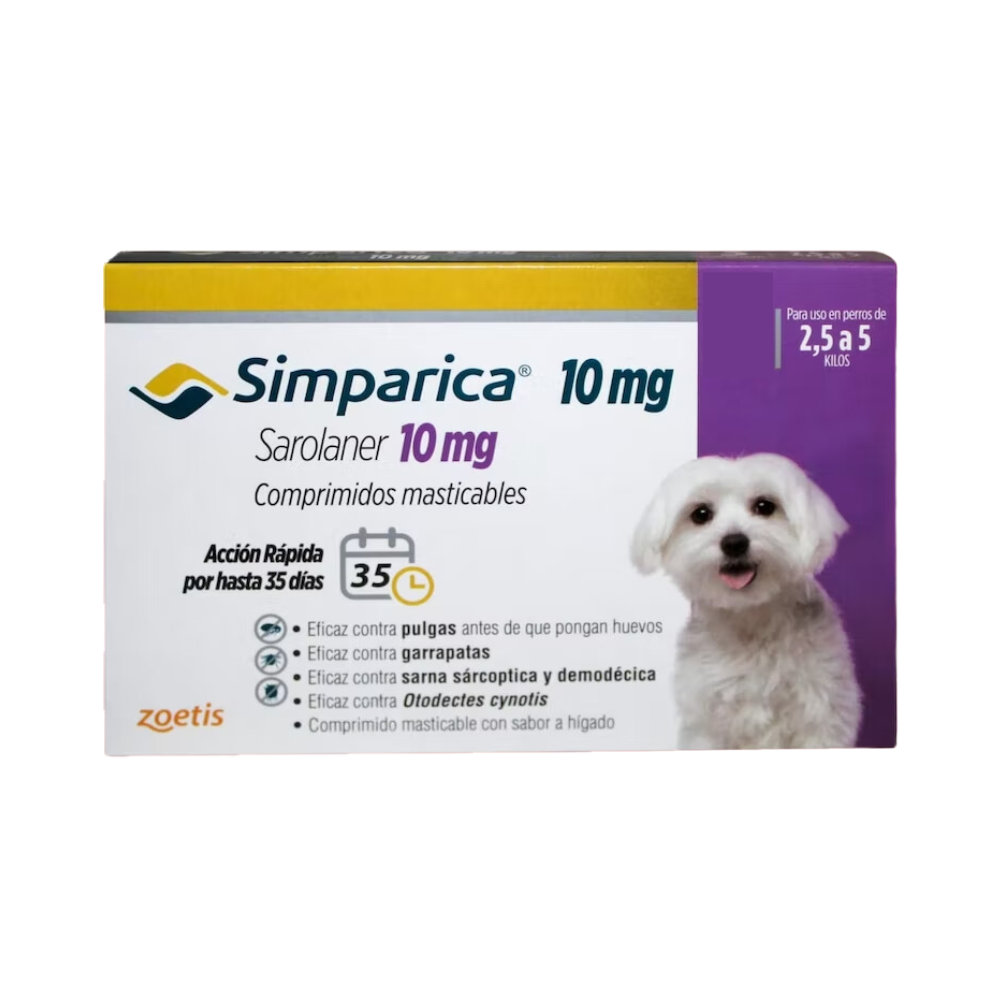 Simparica Masticable 10mg 2.5-5kg (3 Comp)