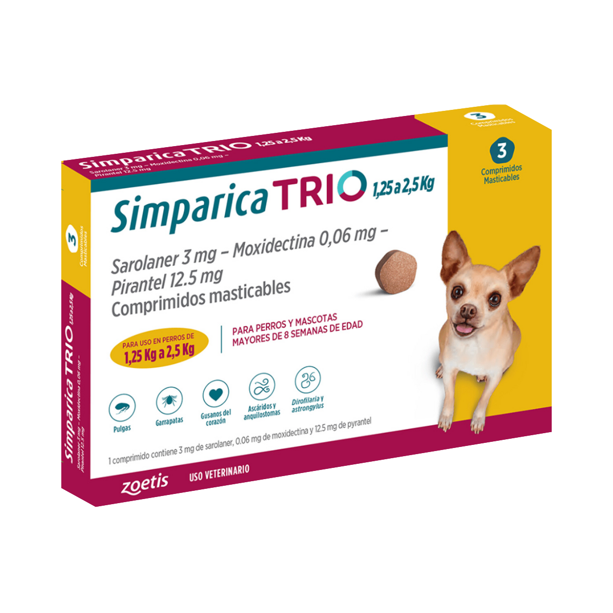 Simparica Masticable TRIO 1,25-2,5kg (3 Comp)