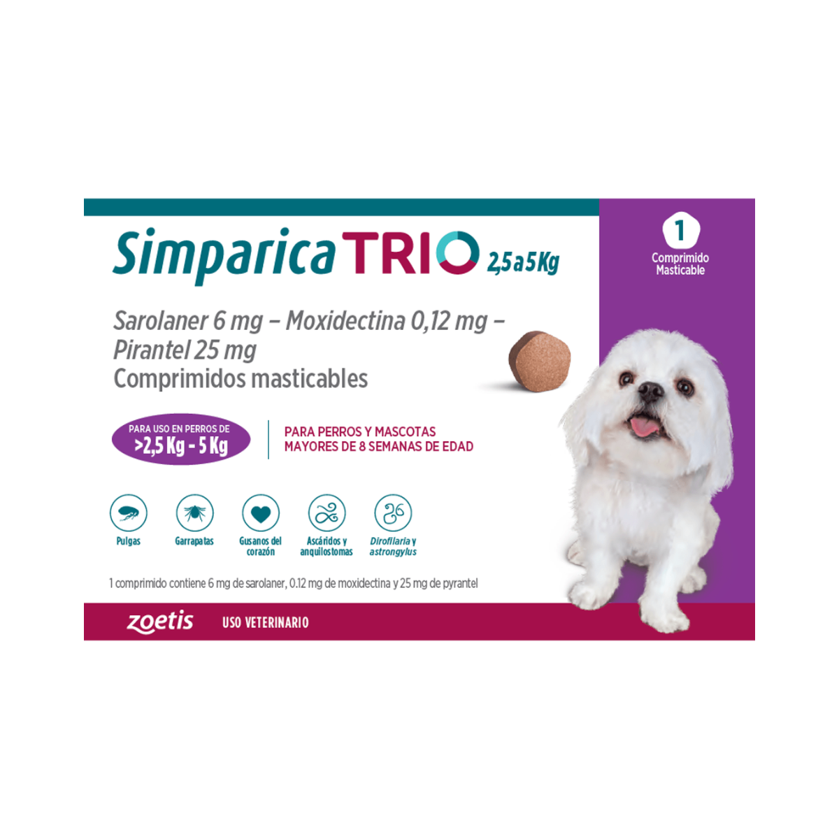 Simparica Masticable TRIO 2,5-5kg (1 Comp)