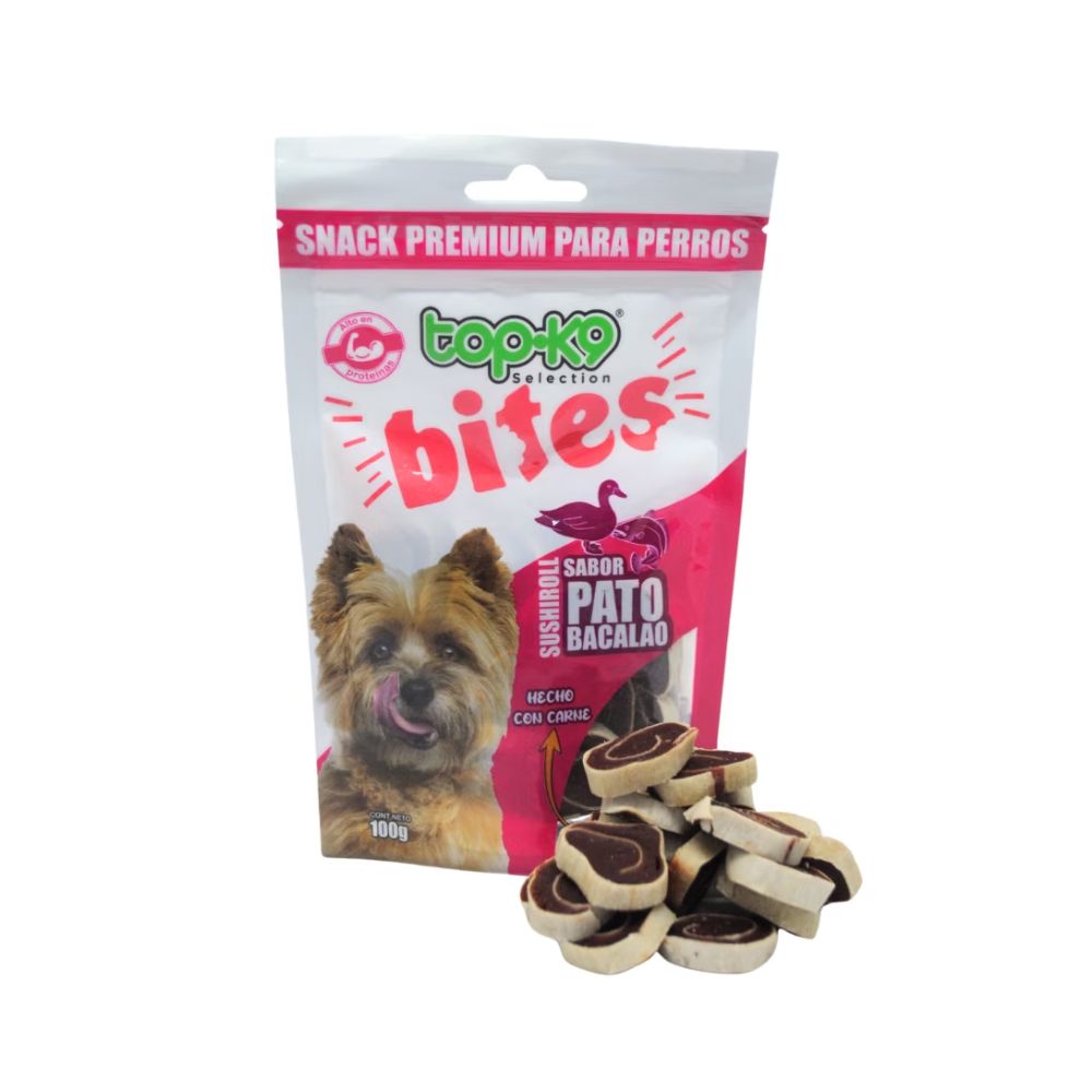 Snack Bites Sushiroll Pato y Bacalao 100g Para Perros TopK9