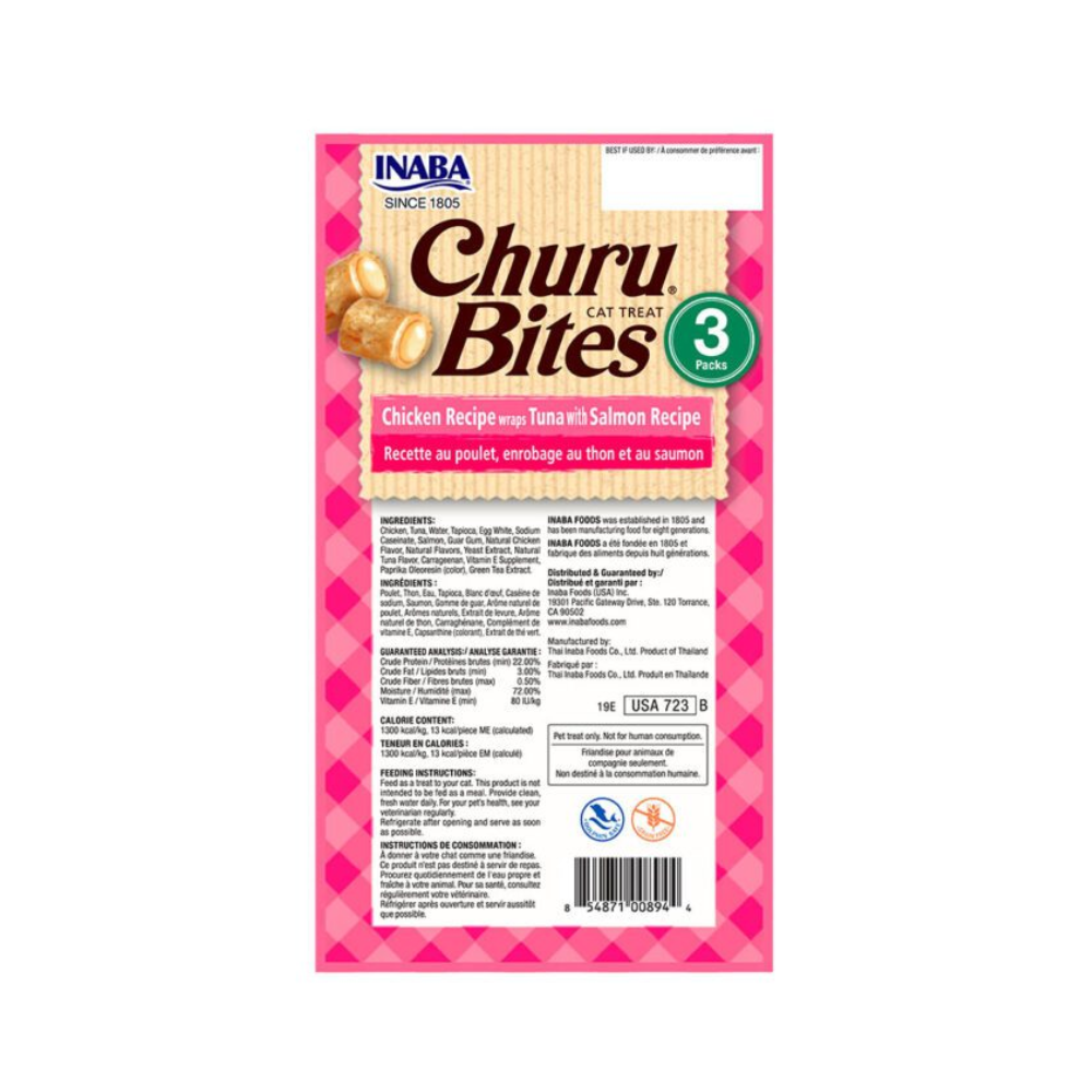 Churu Bites de pollo con atún y salmón 30g/10g x3 Sachets Wraps