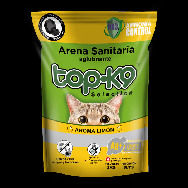 Arena Sanitaria Aglutinante TopK9 10kg con Iones de Plata Limón