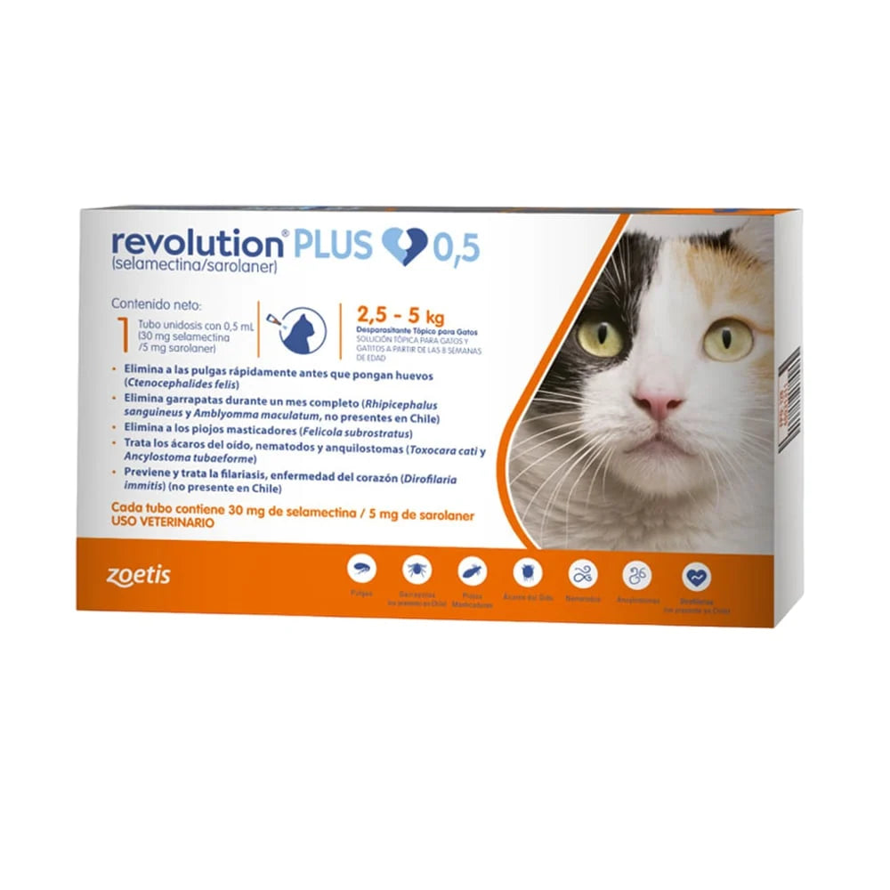 Pipeta Antipulgas Para Gatos Revolution Plus 0.50 ml (2.5 a 5kg)