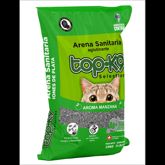 Arena Sanitaria Aglutinante TopK9 25kg con Iones de Plata Manzana