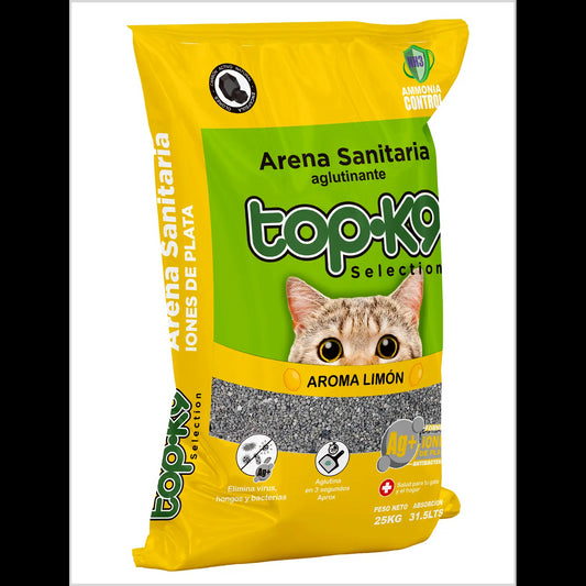 Arena Sanitaria Aglutinante TopK9 25kg con Iones de Plata Limon