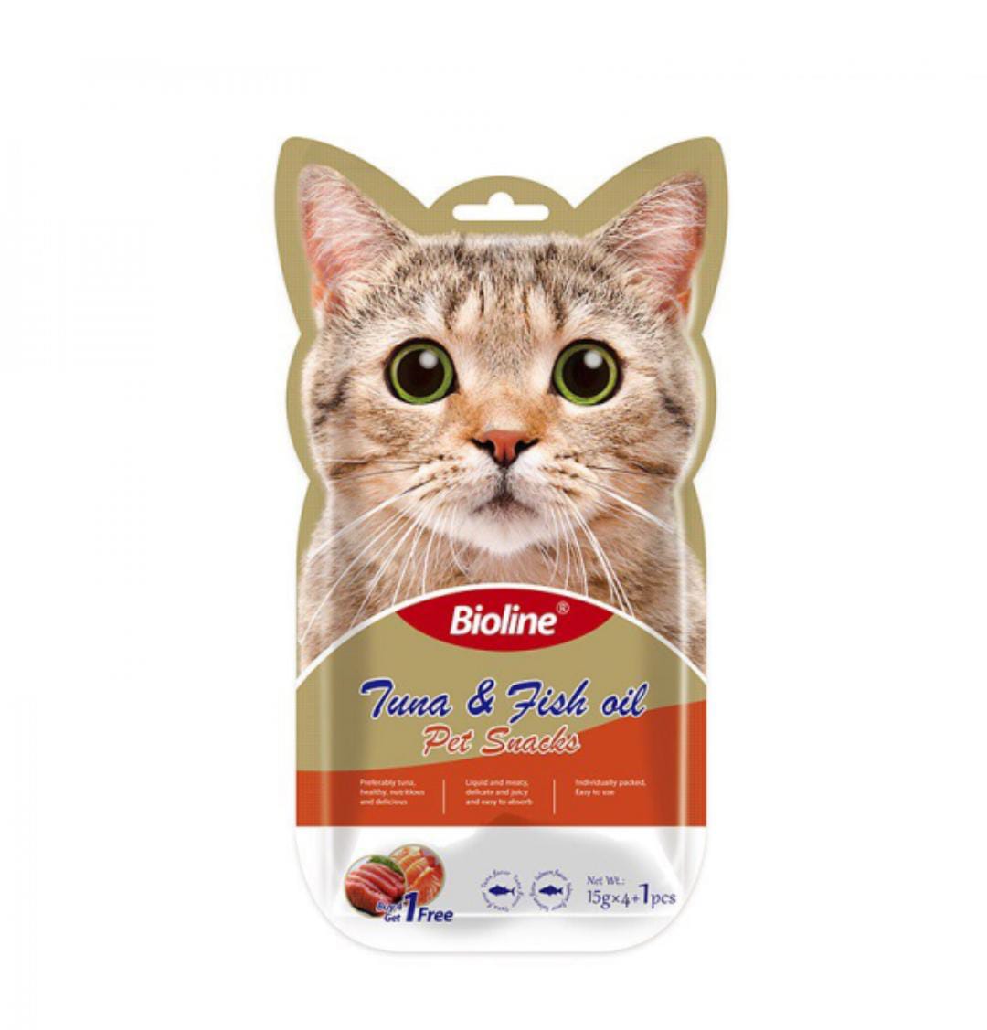 Bioline Snack Cremoso Atun y Aceite de Salmon 5x15gr