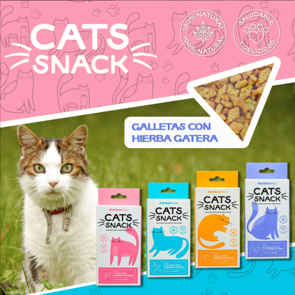 Cats Snack Galletas con Hierba Gatera Salmón y Pollo con Hierba Gatera 80g