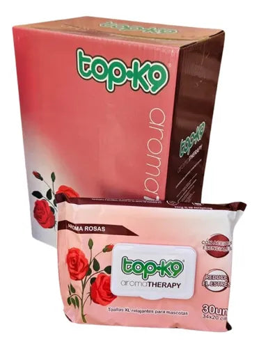 Toallitas Humedas Topk9 Aroma therapy 300u Xl 34x20cm (Rosas)
