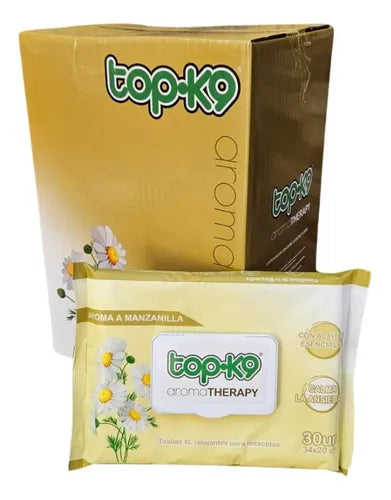 Toallitas Humedas Topk9 Aroma therapy 300u Xl 34x20cm (Manzanilla)
