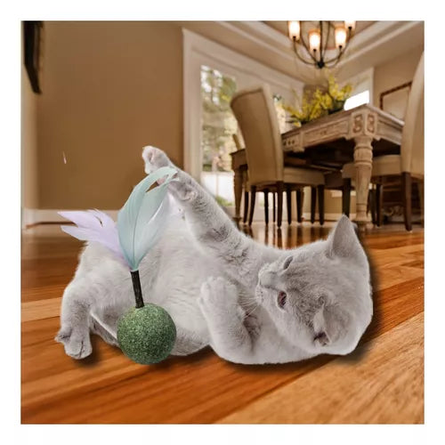 Juguete Para Gatos Bola De Catnip Con Plumas