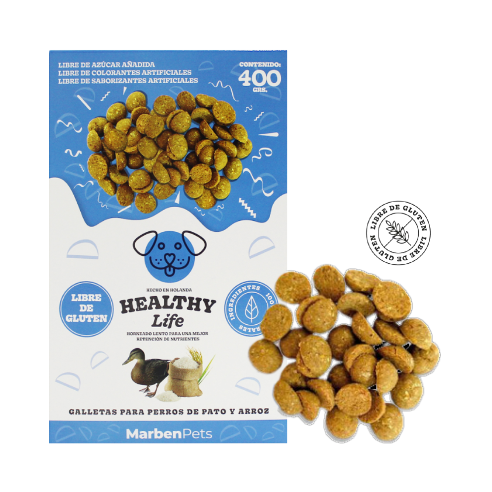 Galletas Para Perro Healthy Life Hipoalergenicas Sabor Pato y Arroz 400g