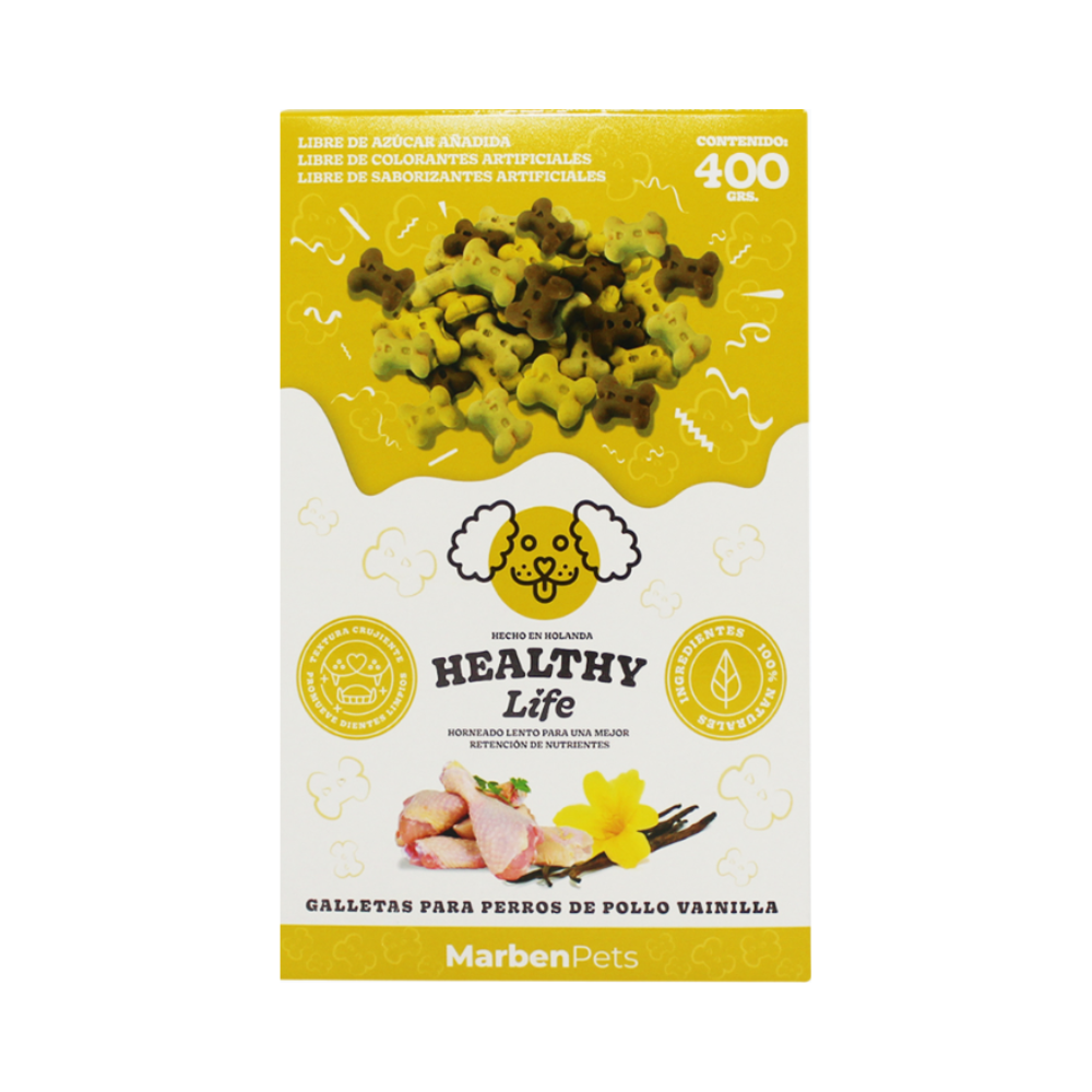 Galletas Para Perro Healthy Life Pupy Treats Sabor Pollo y Vainilla 400g