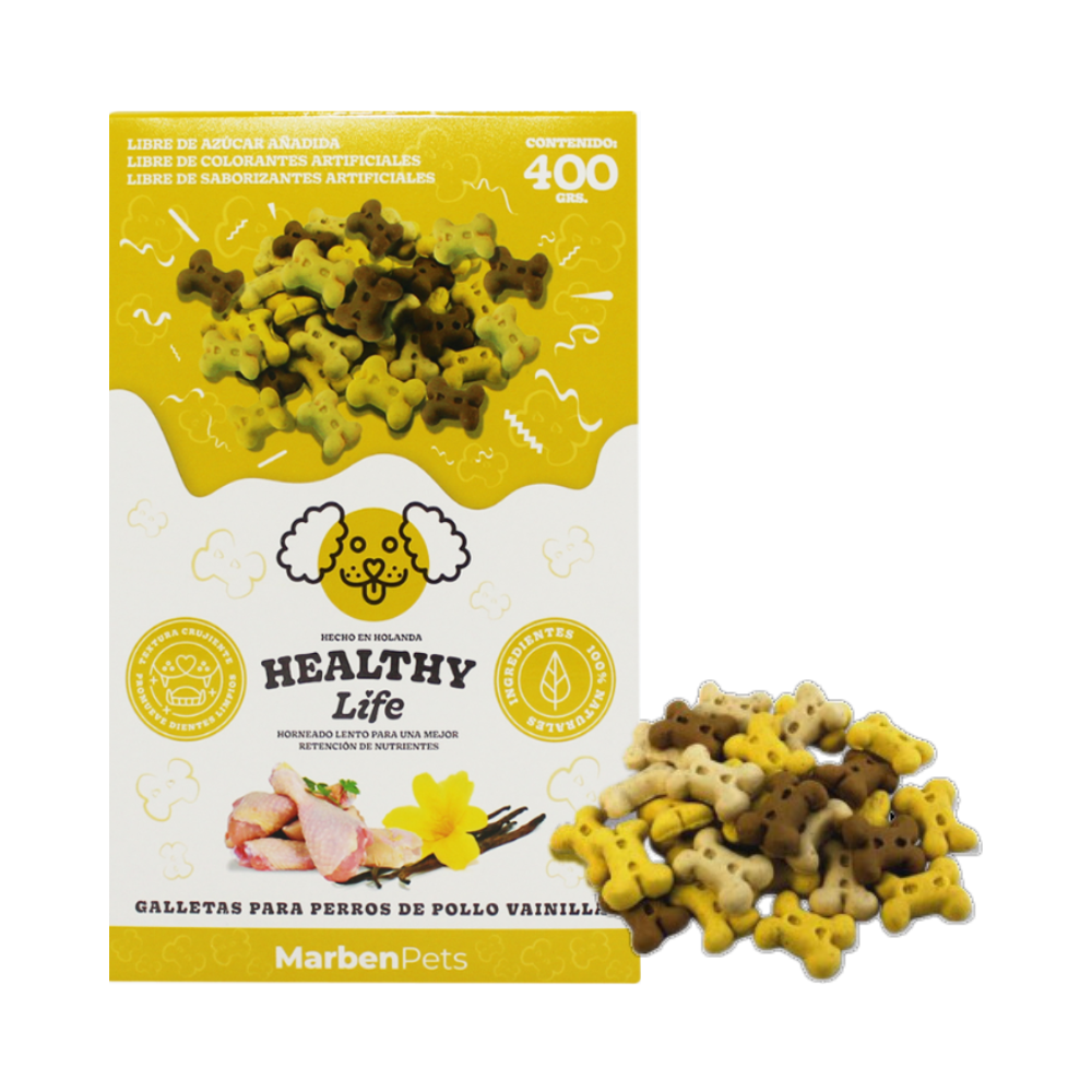 Galletas Para Perro Healthy Life Pupy Treats Sabor Pollo y Vainilla 400g