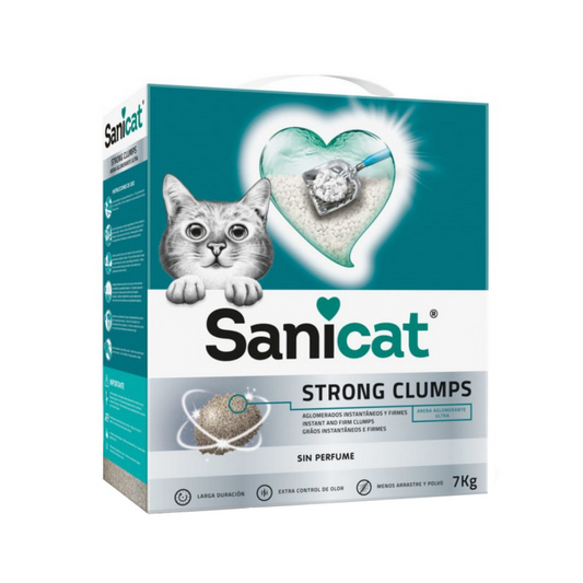 Arena Sanitaria Aglutinante Sanicat Strong Clumps 7kg Sin Perfume