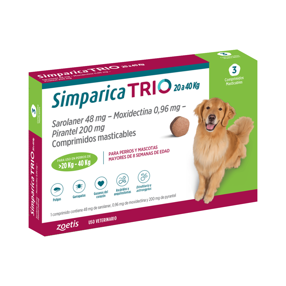 Simparica Masticable TRIO 20-40kg (3 Comp)