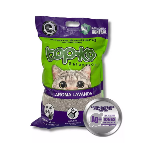 Arena Sanitaria Aglutinante TopK9 10kg/12,5lt con iones de plata y carbón Aroma Lavanda