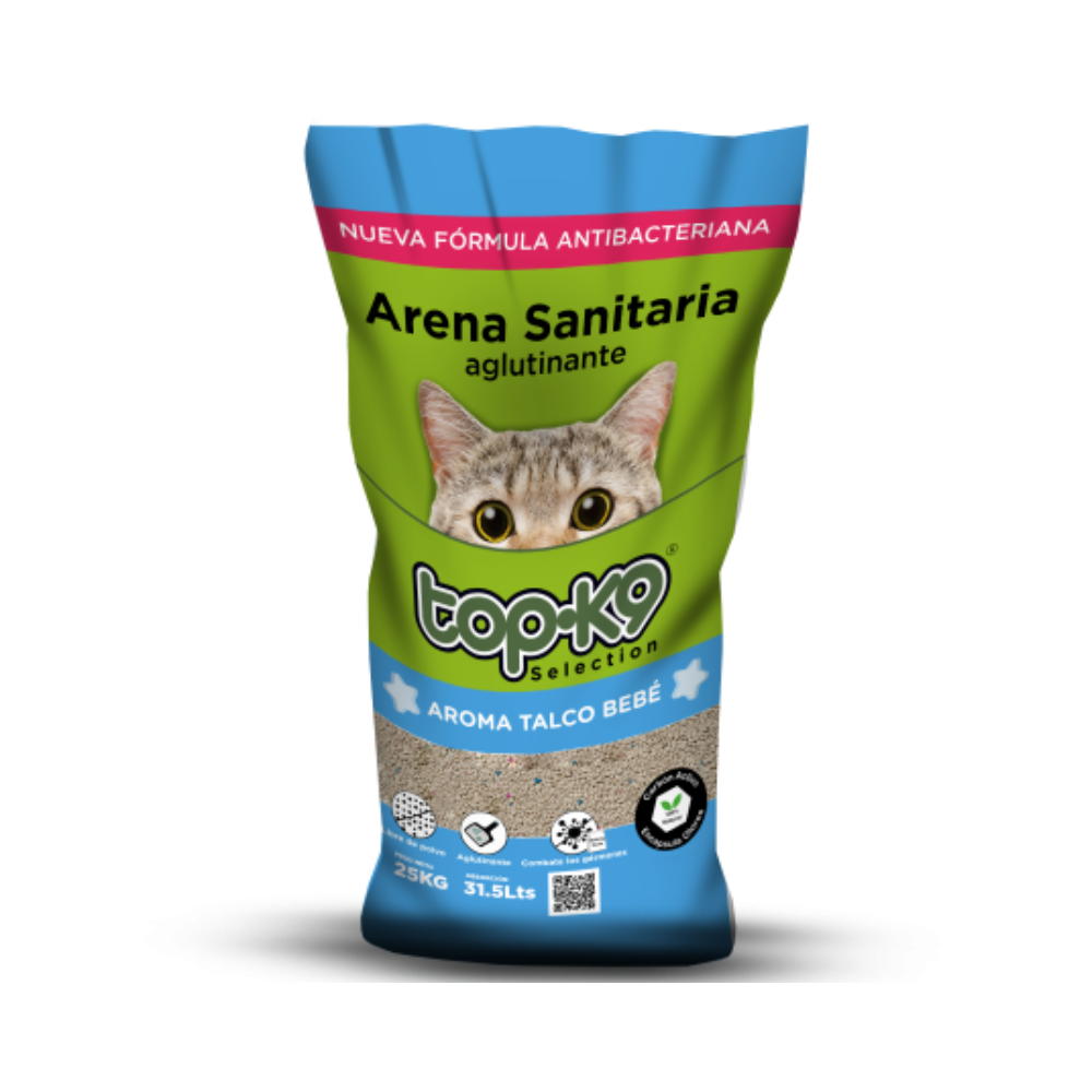 Arena Sanitaria Aglutinante TopK9 25kg/31,5lt Aroma Talco de bebé