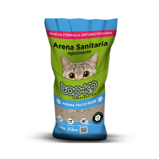 Arena Sanitaria Aglutinante TopK9 25kg/31,5lt Aroma Talco de bebé