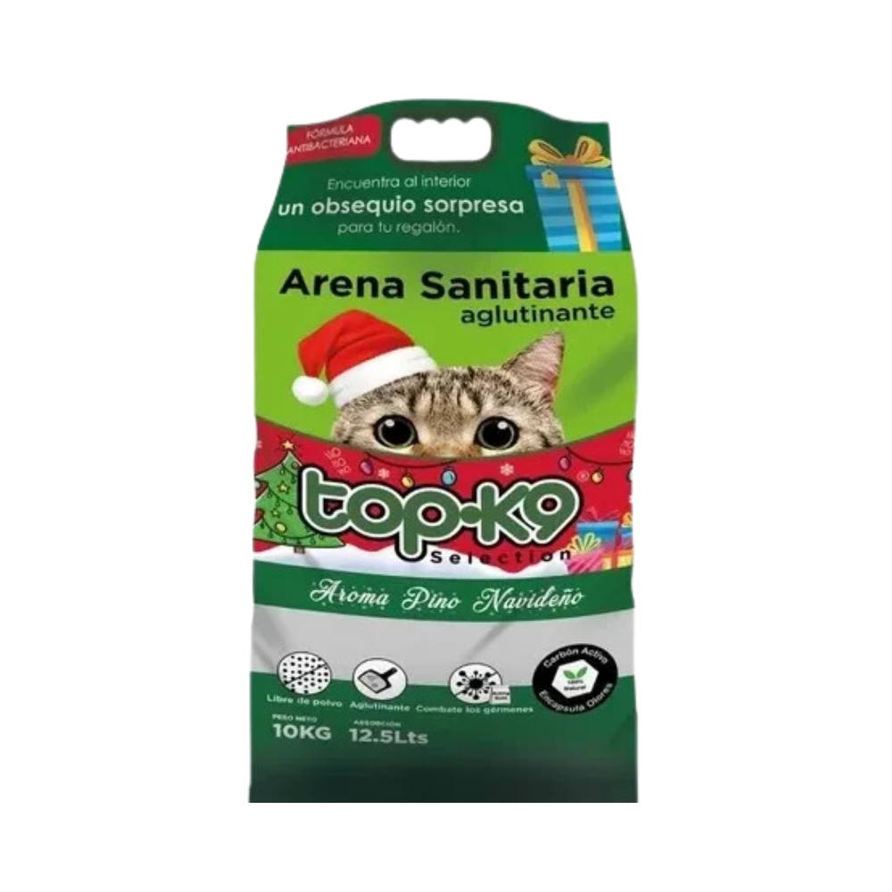 Arena Sanitaria Aglutinante TopK9 10kg/12,5lt Aroma Pino Navideño