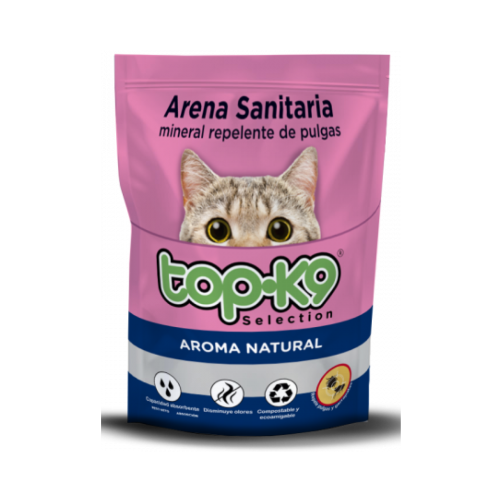 Arena Sanitaria Mineral TopK9 4kg/10lt Repelente de Pulgas Aroma Natural