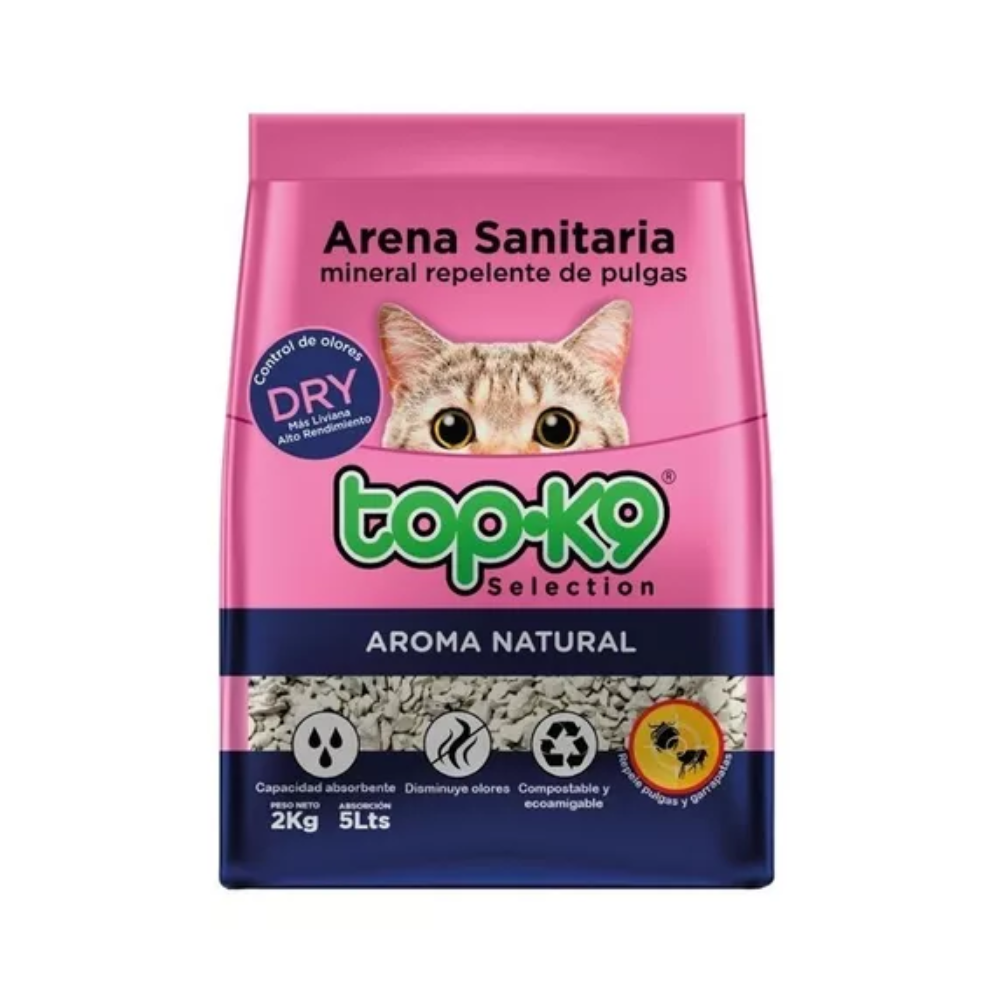 Arena Sanitaria Mineral TopK9 4kg/10lt Repelente de Pulgas Aroma Natural