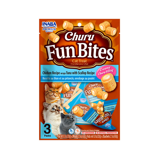 Churu Fun Bites pollo con atún y ostión 60g/20g x3 Sachets