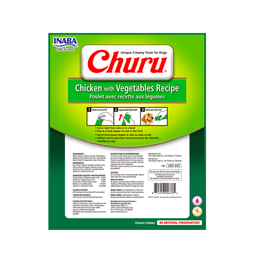 Dog Churu de pollo con vegetales 160g/20g x8 Tubos