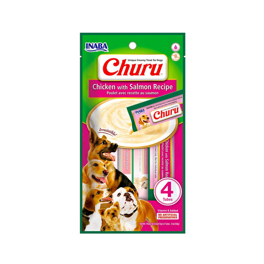 Dog Churu de pollo con salmón 56g/14g x4 Tubos