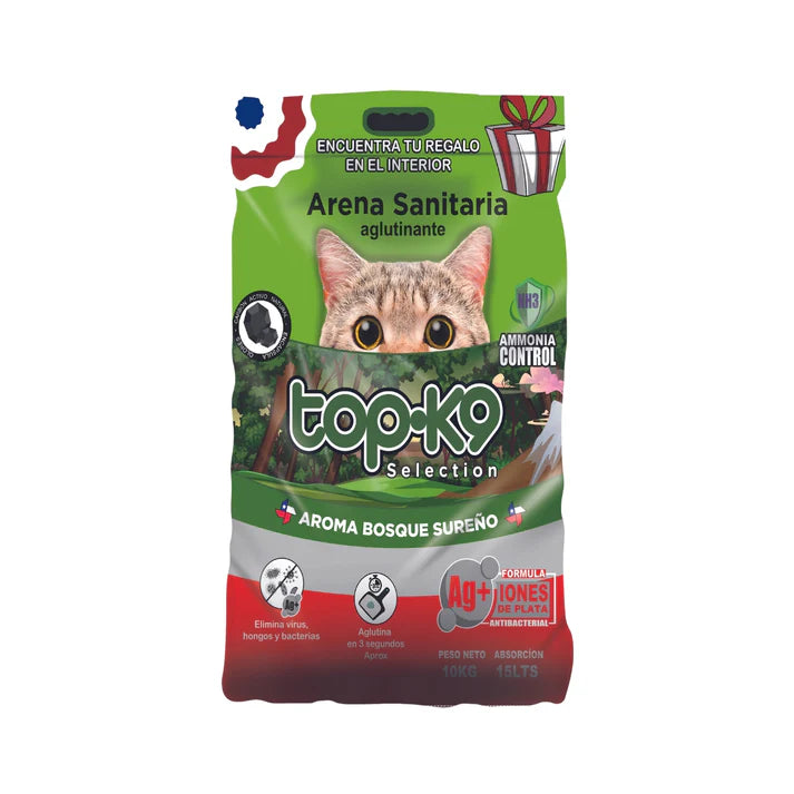 Arena Sanitaria Aglutinante TopK9 10kg con Iones de Plata Bosques Sureños