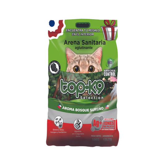 Arena Sanitaria Aglutinante TopK9 10kg con Iones de Plata Bosques Sureños